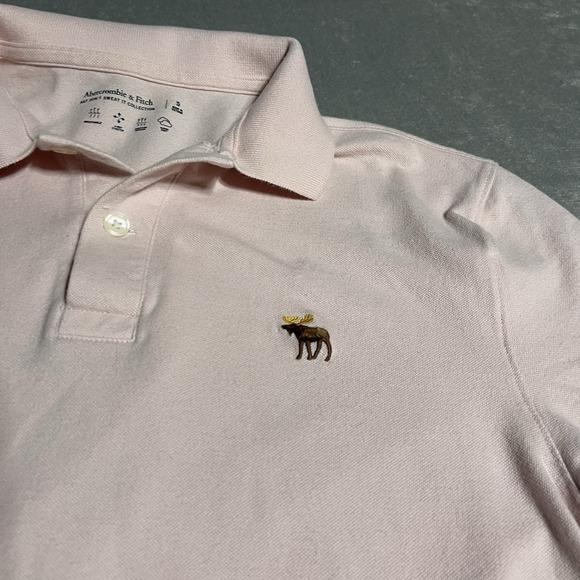 Abercrombie & Fitch Polo Shirt Mens Small Light Pink Dont Sweat It Moose Preppy‎ - Picture 2 of 6